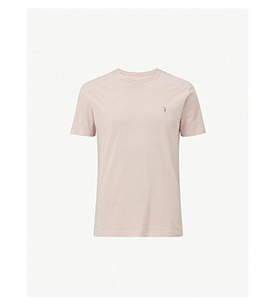 Shop Allsaints Brace Crewneck Cotton-jersey T-shirt In Bleach Pink