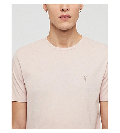 Shop Allsaints Brace Crewneck Cotton-jersey T-shirt In Bleach Pink