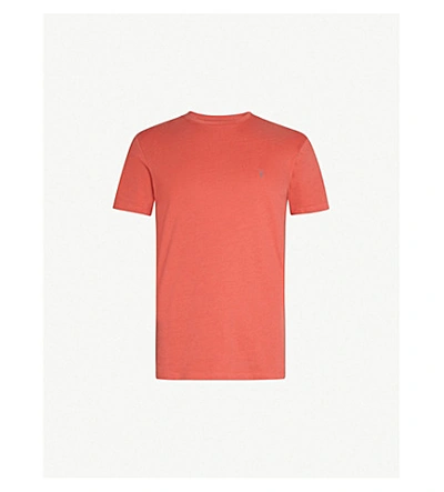 Shop Allsaints Brace Crewneck Cotton-jersey T-shirt In Block Red