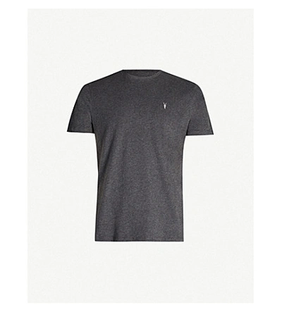 Shop Allsaints Men's Charcoal Marl Brace Crewneck Cotton-jersey T-shirt