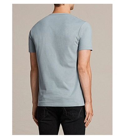 Shop Allsaints Brace Crewneck Cotton-jersey T-shirt In Chrome Blue
