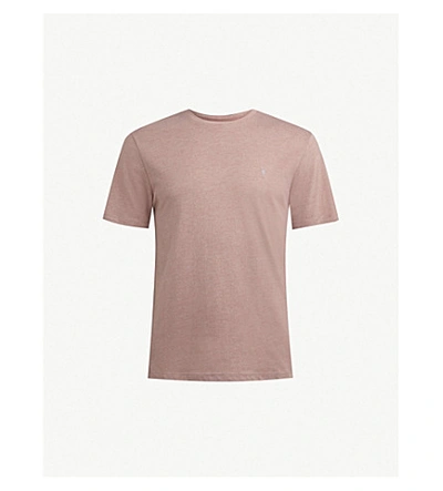 Shop Allsaints Brace Crewneck Cotton-jersey T-shirt In Clay Red Marl