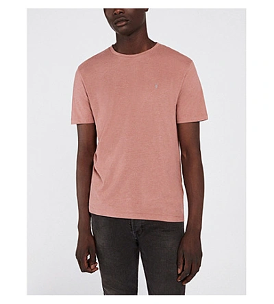 Shop Allsaints Brace Crewneck Cotton-jersey T-shirt In Clay Red Marl