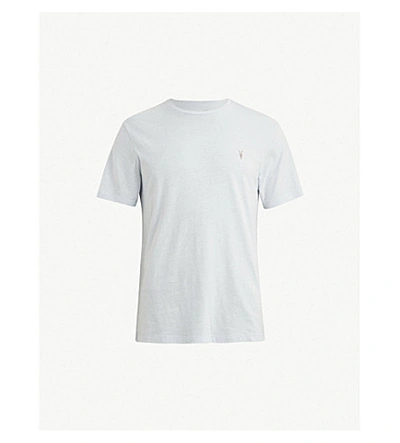 Shop Allsaints Brace Crewneck Cotton-jersey T-shirt In Cloudbluemar