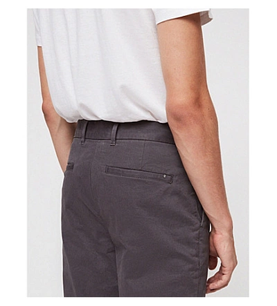 Shop Allsaints Park Slim-fit Stretch-cotton Chinos In Slate Grey