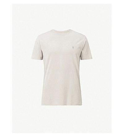 Shop Allsaints Brace Crewneck Cotton-jersey T-shirt In Lunar Grey