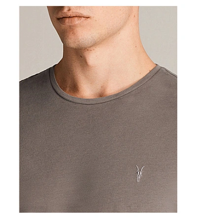 Shop Allsaints Brace Crewneck Cotton-jersey T-shirt In Mid Khaki