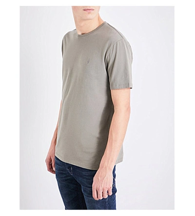 Shop Allsaints Brace Crewneck Cotton-jersey T-shirt In Quarry Grey