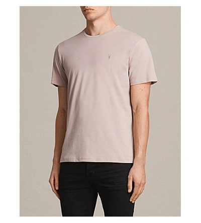 Shop Allsaints Brace Crewneck Cotton-jersey T-shirt In Sable Pink