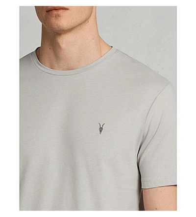 Shop Allsaints Brace Crewneck Cotton-jersey T-shirt In Sheer Grey