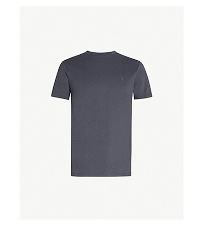 Shop Allsaints Brace Crewneck Cotton-jersey T-shirt In Washed Navy