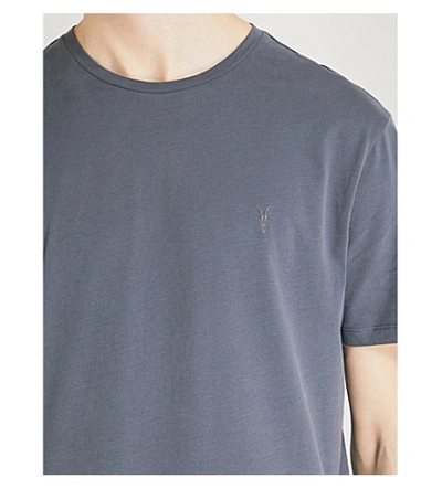Shop Allsaints Brace Crewneck Cotton-jersey T-shirt In Washed Navy