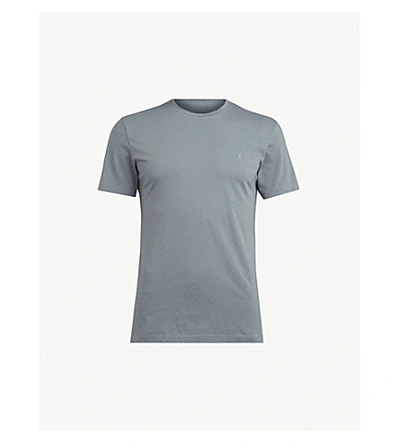 Shop Allsaints Tonic Crewneck Cotton-jersey T-shirt In Chambray Blue