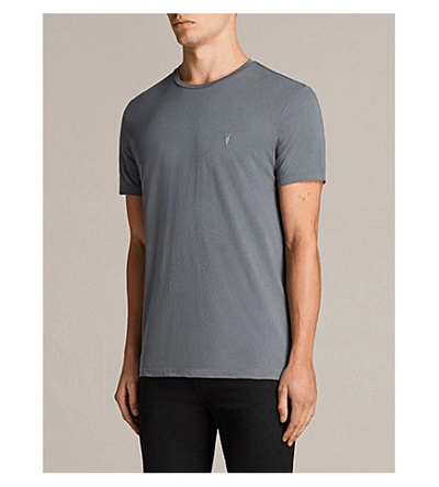 Shop Allsaints Tonic Crewneck Cotton-jersey T-shirt In Smoke Blue