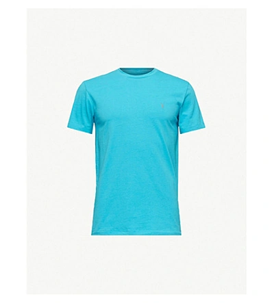 Shop Allsaints Tonic Crewneck Cotton-jersey T-shirt In Tropicana Blue