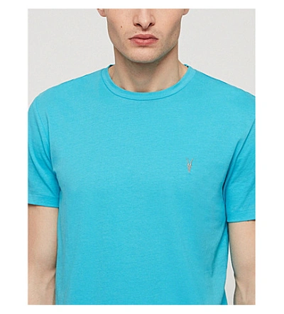 Shop Allsaints Tonic Crewneck Cotton-jersey T-shirt In Tropicana Blue