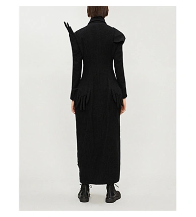Shop Yohji Yamamoto Fringed Asymmetric Wool Coat In Black