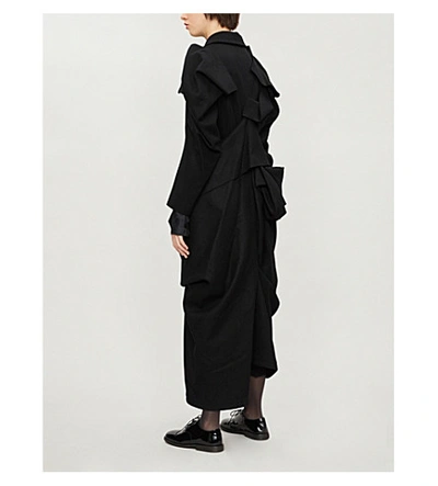 Shop Yohji Yamamoto Asymmetric-hem Wrap-over Wool Coat In Black