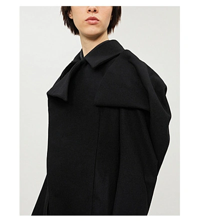 Shop Yohji Yamamoto Asymmetric-hem Wrap-over Wool Coat In Black