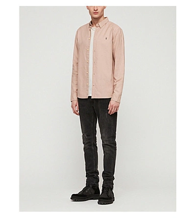 Shop Allsaints Hungtingdon Slim-fit Cotton Shirt In Mushroom Pink