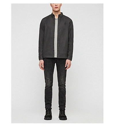 Shop Allsaints Hungtingdon Slim-fit Cotton Shirt In Slate Grey