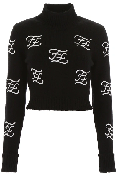 Shop Fendi Ff Karligraphy Cropped Jumper In Black