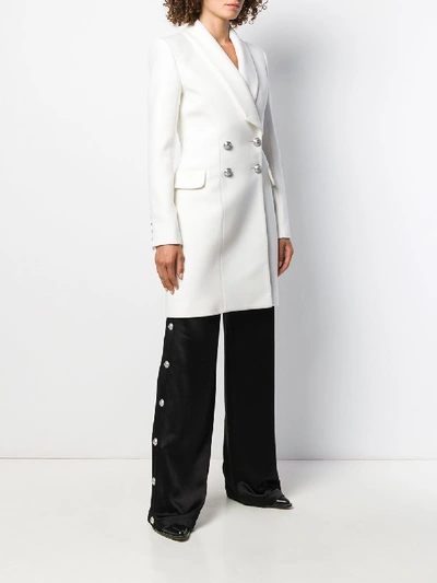 Shop Balmain Wool Double Breasted Coat In White