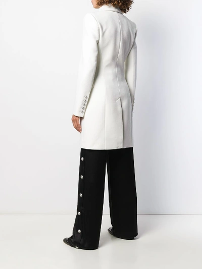 Shop Balmain Wool Double Breasted Coat In White
