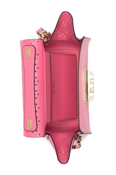 Shop Zac Zac Posen Eartha Lasercut Floral Leather Top Handle Bag In Med Pink