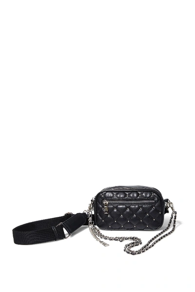 Shop Steve Madden Studded Faux Leather Belt Bag In Black/silk