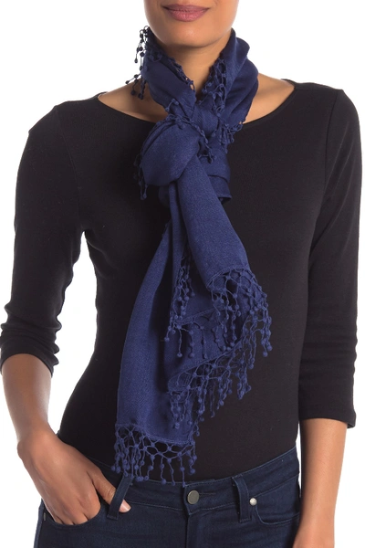 Shop La Fiorentina Wool Silk Blend Scarf In Navy