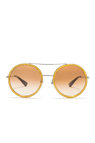 Shop Gucci 56mm Round Sunglasses In Ruthenium/shiny Glitter Gold