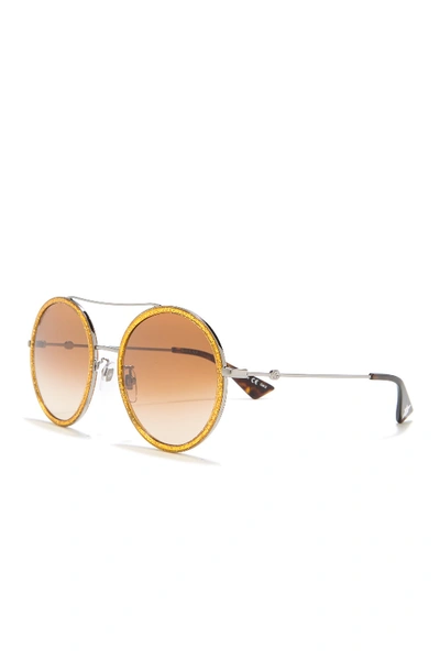 Shop Gucci 56mm Round Sunglasses In Ruthenium/shiny Glitter Gold