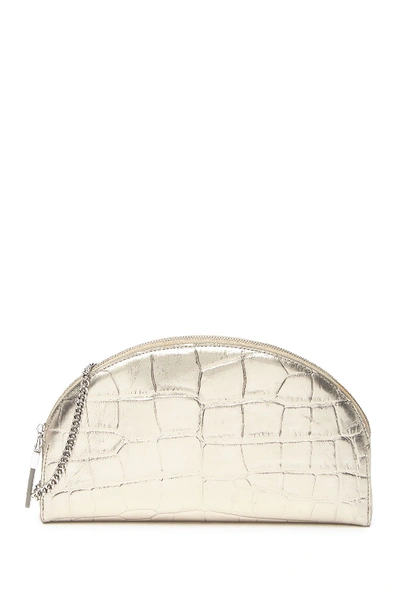 Shop Eric Javits Croc Embossed Leather Croissant Shoulder Bag In Silver