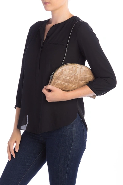 Shop Eric Javits Croc Embossed Leather Croissant Shoulder Bag In Bark