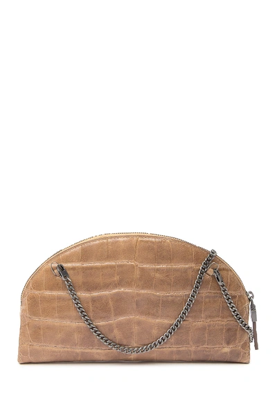 Shop Eric Javits Croc Embossed Leather Croissant Shoulder Bag In Bark