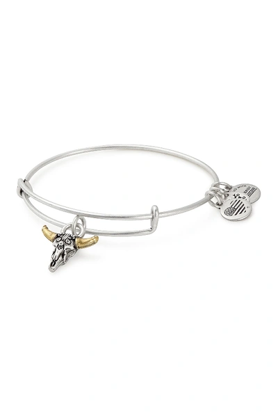 Shop Alex And Ani Spirited Skull Charm Expandable Wire Bracelet In Silver