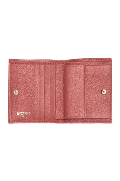 Shop Moschino Logo Leather Bi-fold Wallet In Rosa