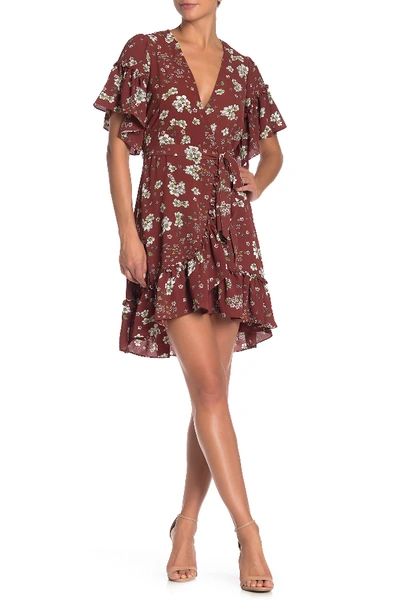 Shop Max Studio Floral Print Wrap Ruffle Dress In Sab/viff