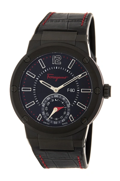 Shop Ferragamo Men's F-80 Croc Embossed Leather Strap Watch, 44mm In Black