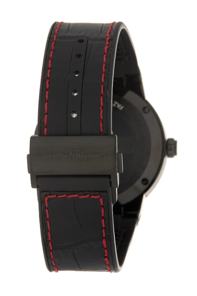 Shop Ferragamo Men's F-80 Croc Embossed Leather Strap Watch, 44mm In Black