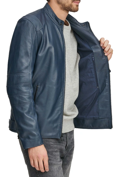 Shop Andrew Marc Weston Leather Moto Jacket In Navy