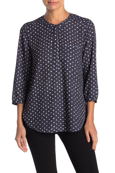 Shop Nydj Henley 3/4 Sleeve Blouse (petite) In Textured Dots Peacoat