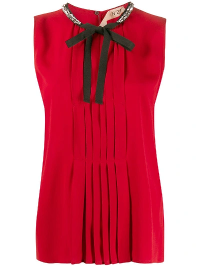 Shop N°21 Pleated Bow Tie Blouse In Red