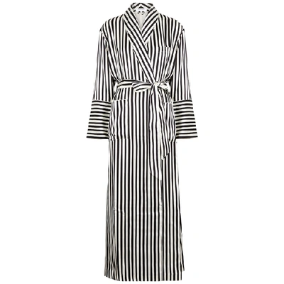 Shop Olivia Von Halle Capability Nika Striped Silk Robe In Black And White