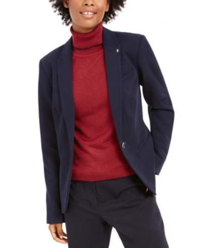 Tommy Hilfiger Women's Striped Roll Cuff Single Button Blazer In Midnight |  ModeSens