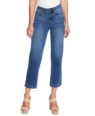 Shop Vince Camuto Cropped Studded Jeans In Spectrum Blue