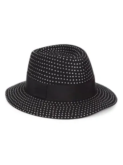 Shop Saint Laurent Women's Studded Felt Fedora In White Black