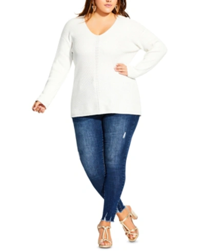 Shop City Chic Trendy Plus Size V-neck Sweater In Ivory