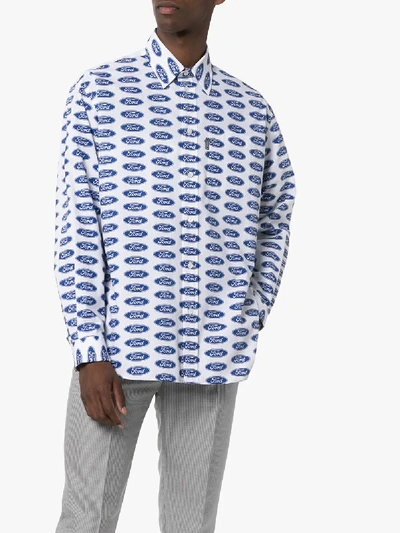 Shop Versace X Ford Logo Print Cotton Shirt In White
